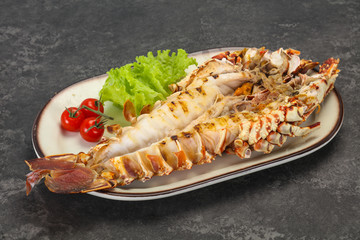 Grilled crayfish in the plate
