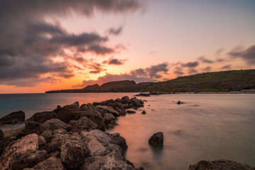 Fototapeta na wymiar Sunset at the beach Views around the Caribbean island of Curacao
