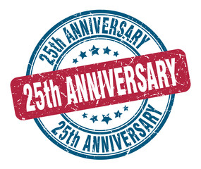 25th anniversary stamp. 25th anniversary round grunge sign. 25th anniversary