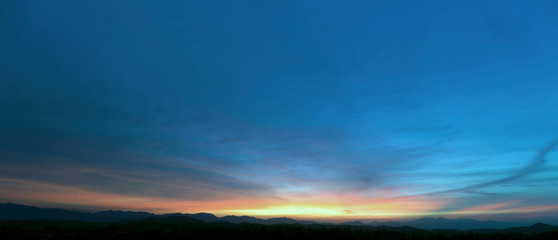 Sunset, mountain background, sky, colorful.