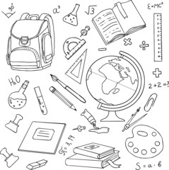 Set of school supplies. Hand Drawn Doodles illustration.  Back to school. 