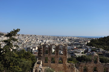 Fototapeta na wymiar Athens, Greece - July 20, 2019: Panorama of the Greek capital seen from the Acropolis