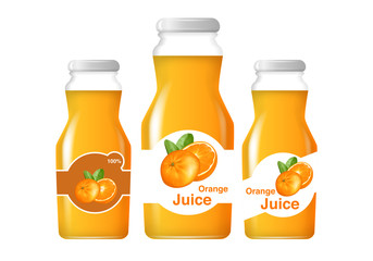 Glass bottes orange juice, the natural product design concept. Creative illustration for poster, advertise and promotion.