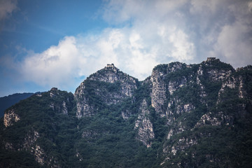 Great Wall of China in summer landscape with beautiful sky. 