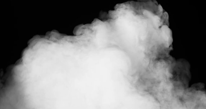 White Smoke Covers a Black Screen. A jet of white smoke creates an elegant transition between frames with the blending mode "Stencil Luma" and other methods