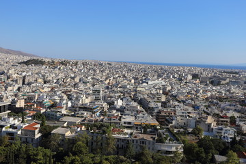 Athens, Greece - July 20, 2019: Panorama of the Greek capital seen from the Acropolis