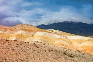 Mars Valley, landscapes in the Altai Mountains, Kyzyl Chin, Russia. Nature of Siberia