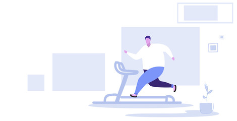 fat obese man running on treadmill oversize fatty guy weight loss cardio training concept overweight male cartoon character full length horizontal sketch