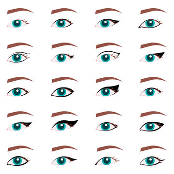 Types of eye makeup. Cat Eyeliner Tutorial. Stylish make up. Vogue beauty article, magazine, book