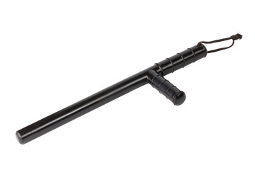 Black classic rubber police tonfa baton isolated on white background.