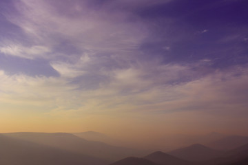 Sunset in the mountains of the North Caucasus, landscape.