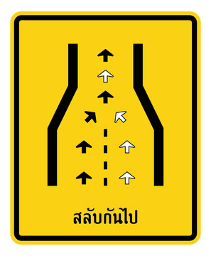 Zipper Merge (Thai Language) Sign, Traffic Sign, Vector Illustration