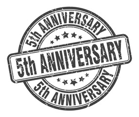 5th anniversary stamp. 5th anniversary round grunge sign. 5th anniversary