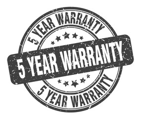5 year warranty stamp. 5 year warranty round grunge sign. 5 year warranty
