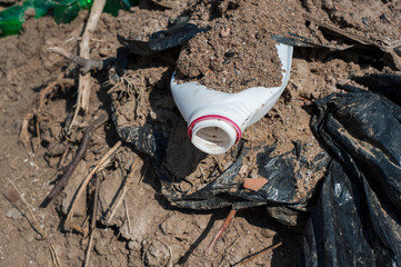 Scum on the city landfill. Waste for recycling
