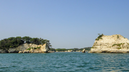 Fototapeta na wymiar Matsushima Bay Sightseeing Cruises. Matsushima Bay is ranked as one of the Three Views of Japan. Miyagi Prefecture, Japan. 