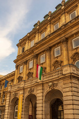 Facade of royal palace of Budapest in a cloudy day