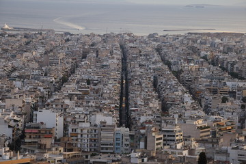 Athens, Greece - July 20, 2019: Panorama of the Greek capital seen from the Acropolis