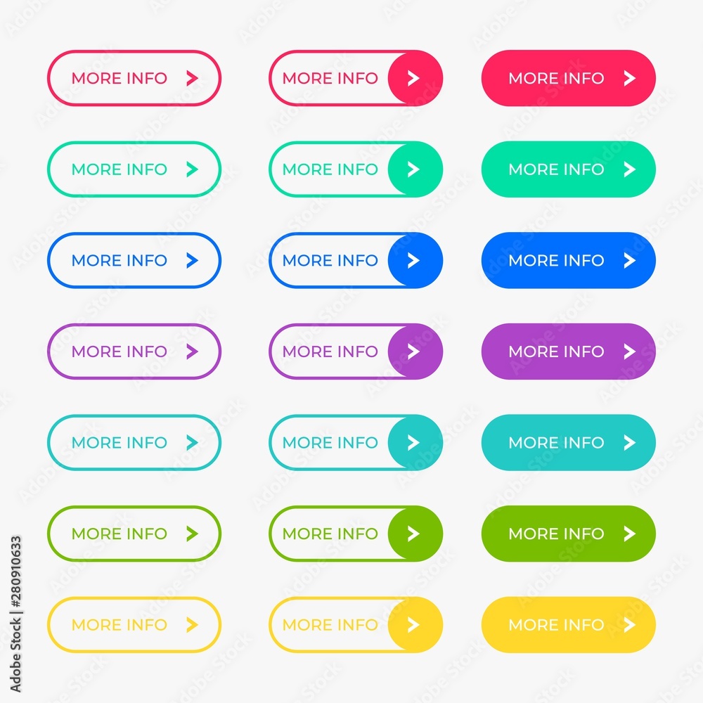 Aufkleber Empty web buttons. Colorful navigation long web button. Vector watercolor shiny to action icon set on white background