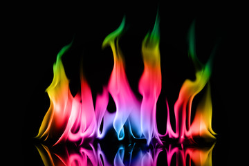 Rainbow fire and flame on black background.