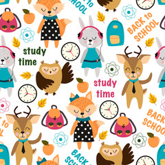 seamless pattern with animals at school - vector illustration, eps