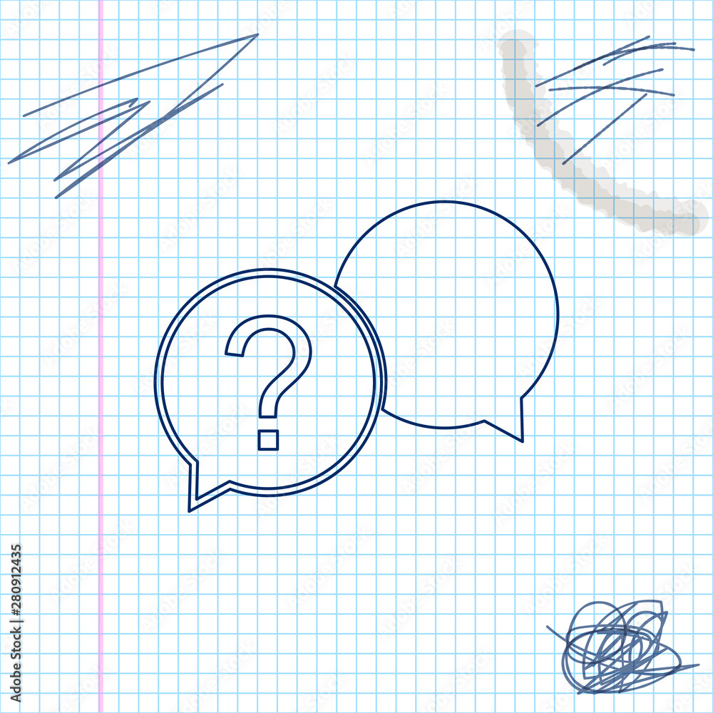 Poster chat question line sketch icon isolated on white background. help speech bubble symbol. faq sign. qu