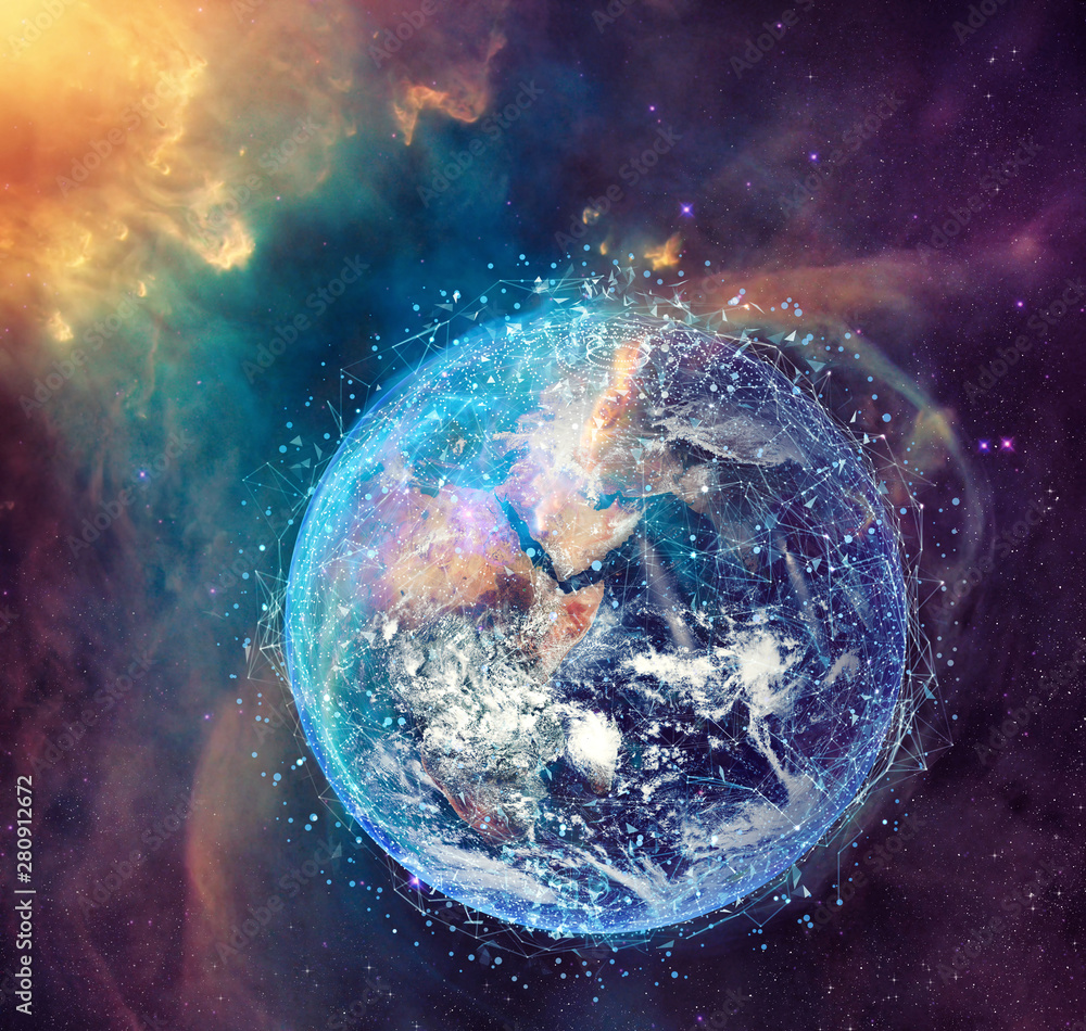 Poster concept of global internet connection network . world provided by nasa.
