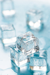 ice cubes on blue background