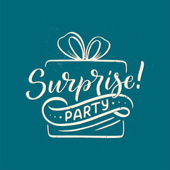 Hand drawn holiday lettering and icon for surprise gift box design. Handwritten letters. Typography quote. Vector