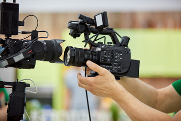 Behind the scenes of video production or video shooting. The concept of production of video content...
