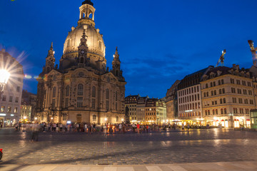 View on the main city square with church Frauenkirche. Night. Dresden. Germany