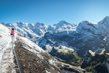 Fototapeta na wymiar Amazing mountain view of Jungfrau valley from top of Schilthorn, Murren, Switzerland