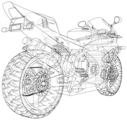 Sport motorcycle technical wire-frame. Vector illustration. Tracing illustration of 3d.