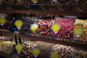 Turkish oriental sweets, tea and spices. Bazaar