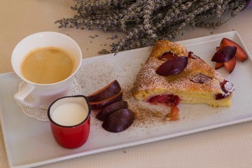 .plum cake with coffee