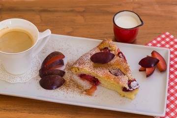.plum cake with coffee