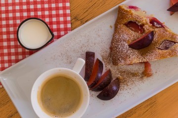 .plum cake with coffee