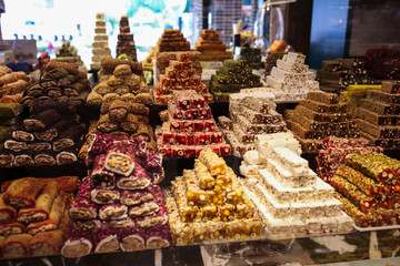 Turkish oriental sweets, tea and spices. Bazaar
