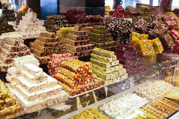 Turkish oriental sweets, tea and spices. Bazaar