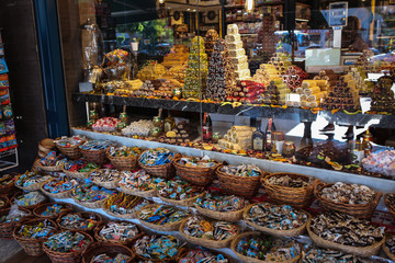 Turkish oriental sweets, tea and spices. Bazaar