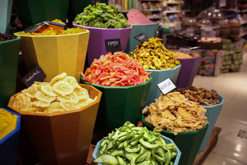 Turkish oriental sweets, tea and spices. Bazaar