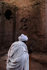 Pilgrims at at monolithic rock-hewn church, Lalibela, Ethiopia. UNESCO World Heritage site.