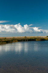 landscape with coastal pond and clouds