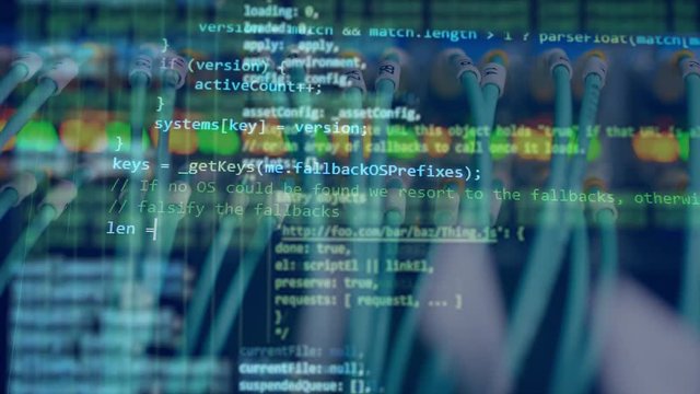Computer code moving on a monitor.