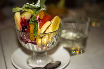 .ice cream with fruit in a glass