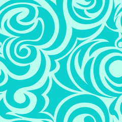 Fototapeta na wymiar Turquoise seamless pattern of spirals and curls. Decorative ornament for background.
