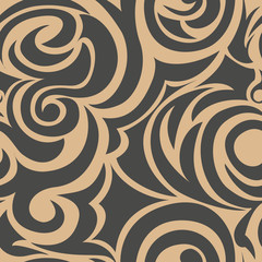 brown seamless pattern of spirals and curls. Decorative ornament for background.