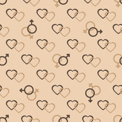 Pattern gender symbols, hearts. Valentine's Day