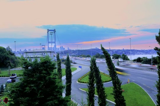 Istanbul Bosphorus Bridge Traffic 15th July Martyrs Bridge (15 Temmuz Sehitler Koprusu). Istanbul, Turkey.