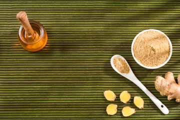 Zingiber officinale - Ginger root with healing properties. Text space